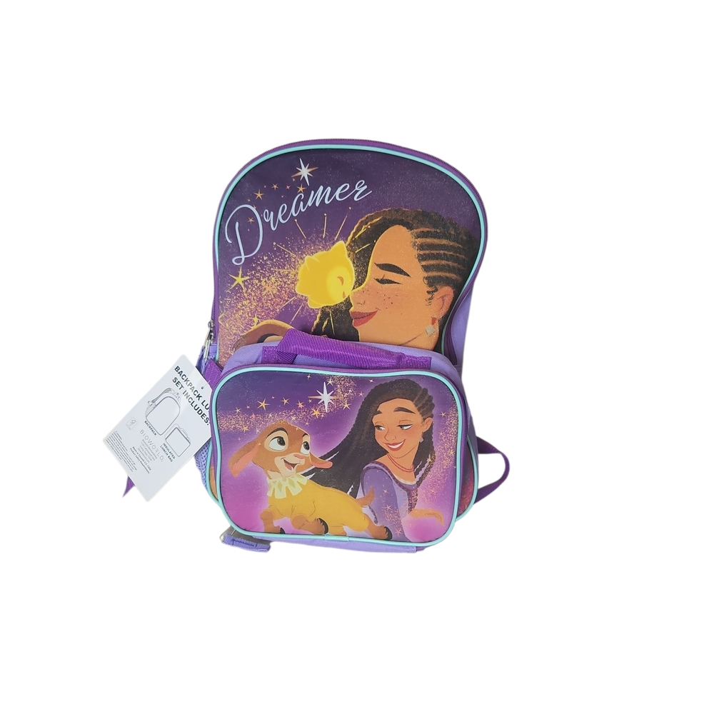 Dreamer Disney Wish Purple Preschool Kids Girls  Backpack With Lunch Box Set